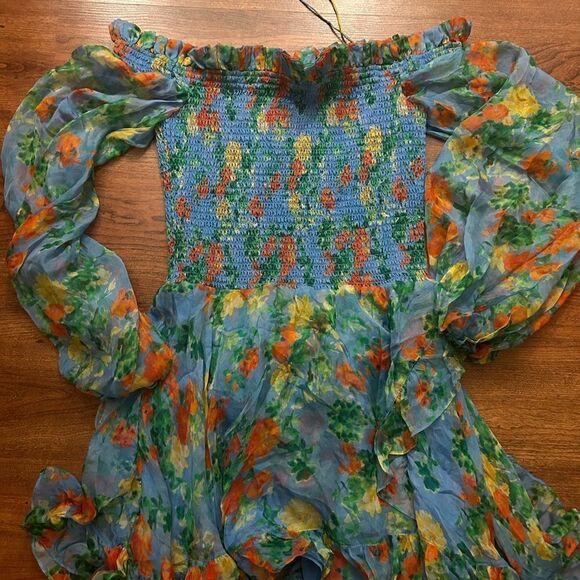 NWT Caroline Constas Ophelia mini dress in Blue Summer Floral RARE Women's Small - Picture 7 of 7